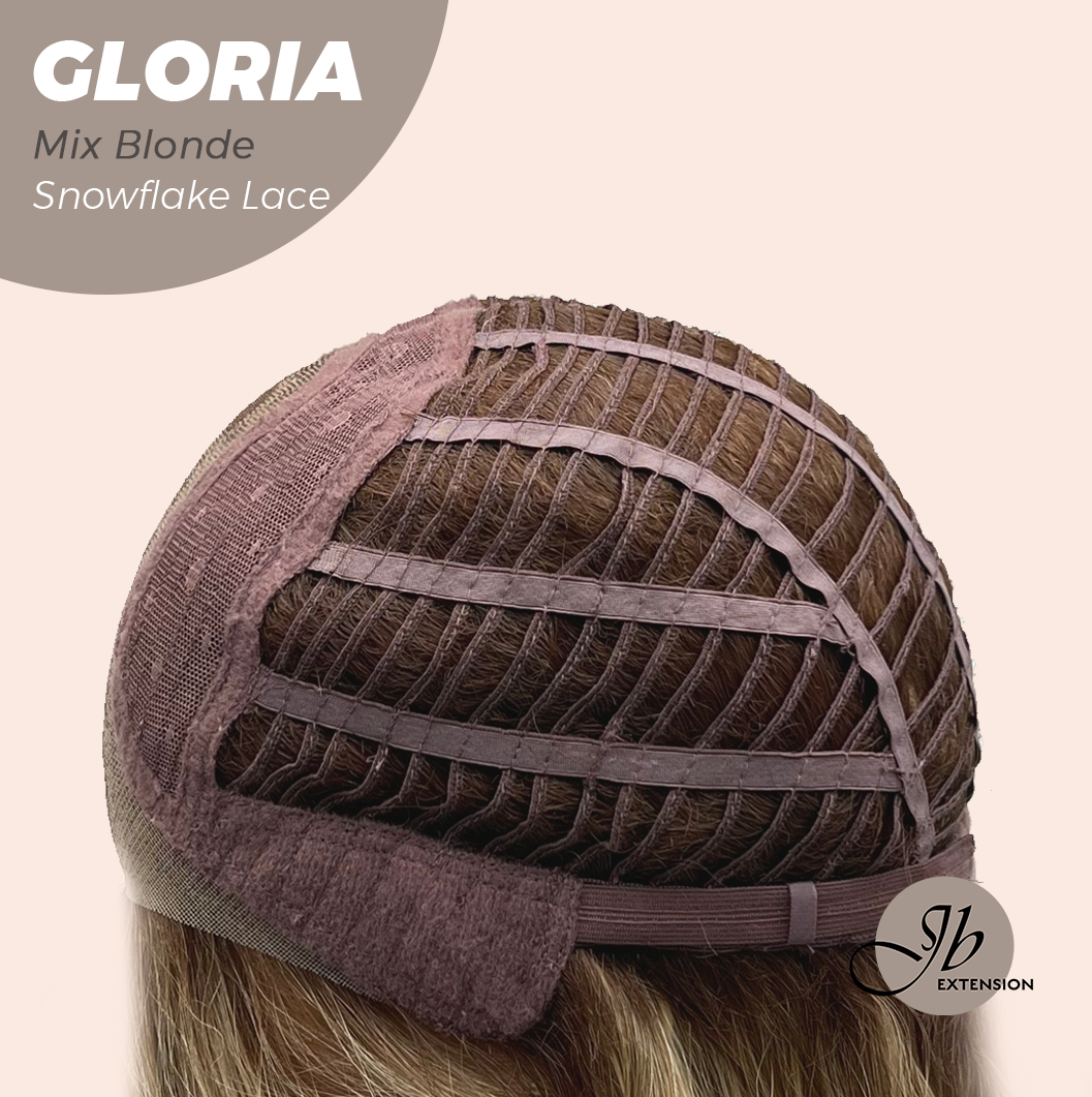 [PRE-ORDER] JBEXTENSION 14 Inches Curly Mix Blonde Wig with Bangs Pre-Cut T Part Snowflake Lace Frontlace Glueless Wig GLORIA MIX BLONDE