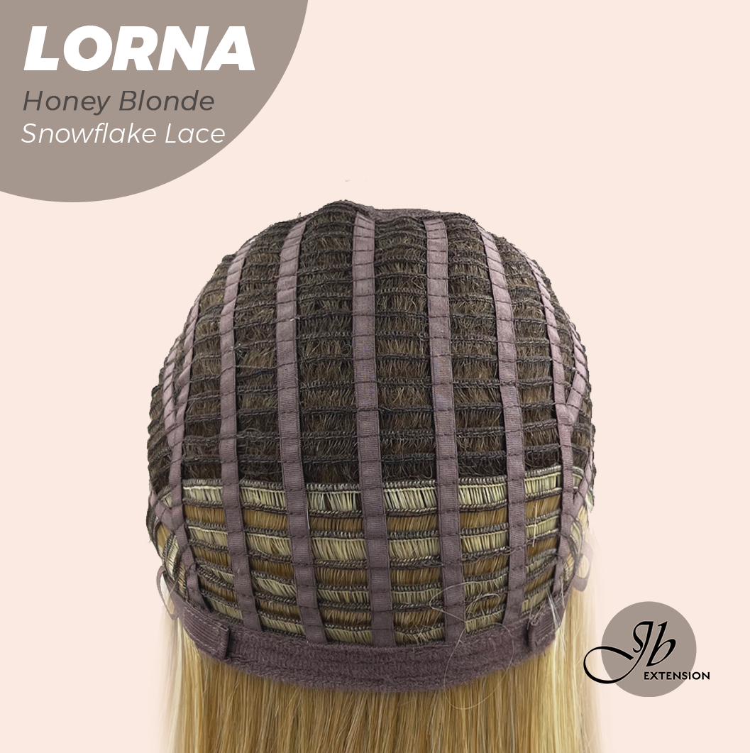 JBEXTENSION 18 Inches Honey Blonde Curly Pre-Cut Snowflake Lace Frontlace Glueless Wig LORNA SNOWFLAKE HONEY BLONDE【PERMATEASE】【BENDY EAR TABS】