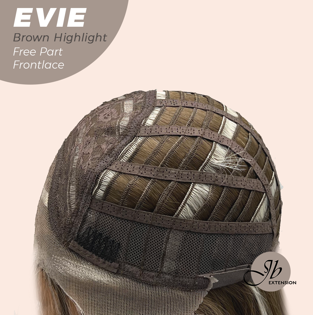 JBEXTENSION 22 Inches Brown with Blonde Highlight Pre-Cut Free Part Frontlace Glueless Wig EVIE BROWN HIGHLIGHT
