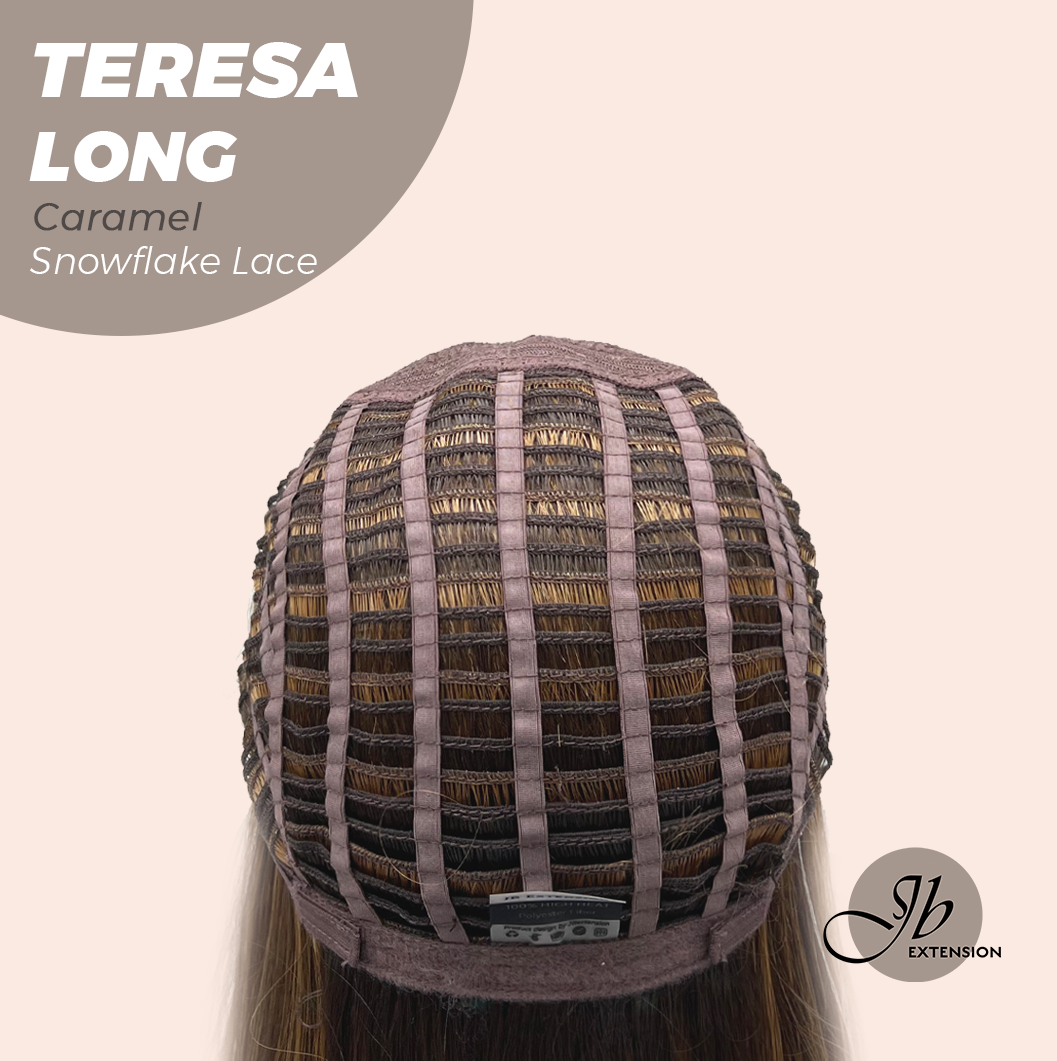 JBEXTENSION 22 Inches Long Caramel Pre-Cut Snowflake Lace Frontlace Glueless Wig TERESA LONG CARAMEL【PERMATEASE】【BENDY EAR TABS】