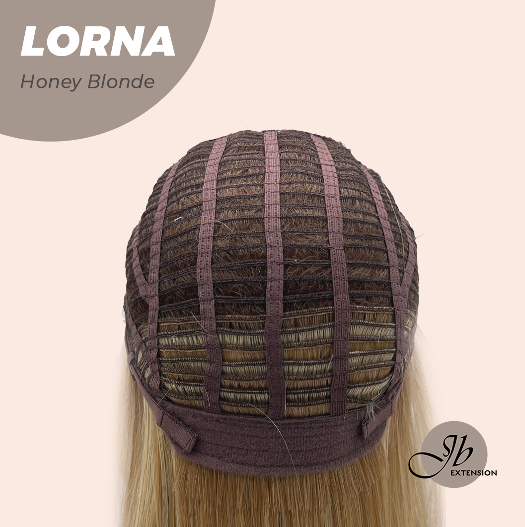 JBEXTENSION 18 Inches Honey Blonde Curly Women Fashion Full Machine Wig With Bangs LORNA HONEY BLONDE【PLUS PERMATEASE】【BENDY EAR TABS】