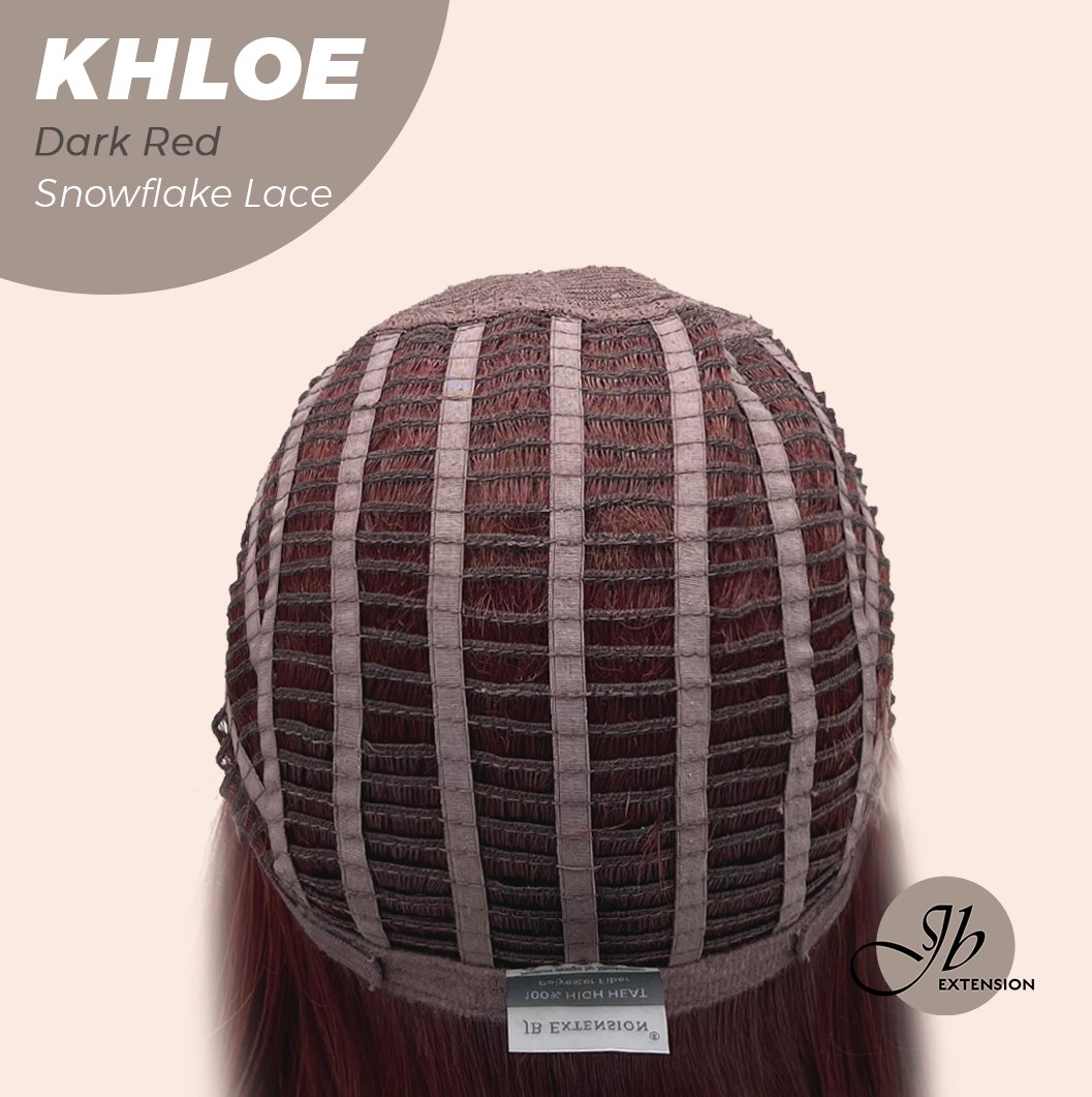 JBEXTENSION 12 Inches Bob Cut Dark Red Pre-Cut Snowflake Lace Frontlace Glueless Wig KHLOE DARK RED【PERMATEASE】【BENDY EAR TABS】- M/L