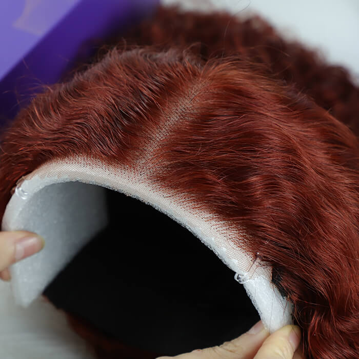 Glueless Lace Reddish Brown Curly Wig With Bleached Knots 8x5 Pre Cut HD Lace Put On And Go Wig