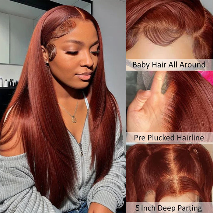 #33 Reddish Brown 5x5 HD Transparent Lace Pre Plucked Natural Hairline Human Hair Wigs