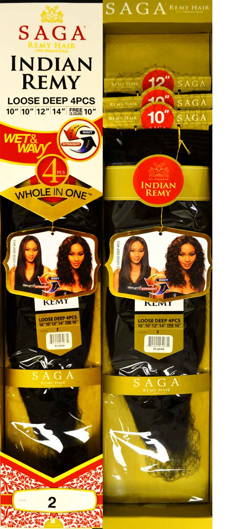 Saga Indian Remy Hair LOOSE DEEP 4 Pcs (Wet & Wavy)