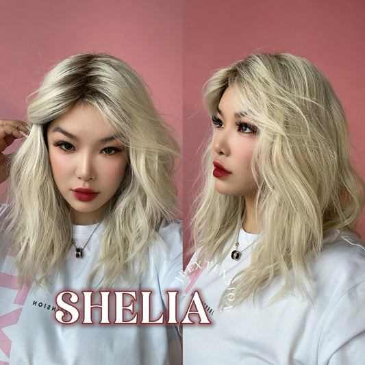JBEXTENSION 18 Inches Wave White Blonde Women Fashion Full Machine Wig SHELIA【PLUS PERMATEASE】【BENDY EAR TABS】