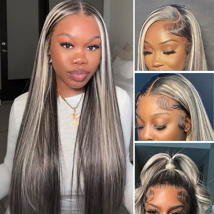 Blonde Highlights HD Lace Frontal Wigs 13x4/13x6 Glueless Straight Wigs Black Wig with #613 Blonde Highlight