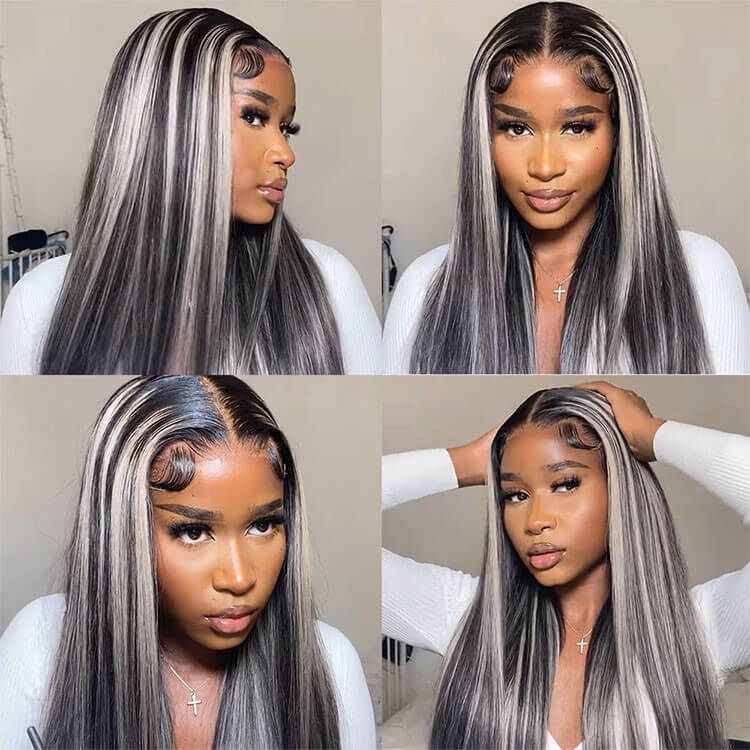 Blonde Highlights HD Lace Frontal Wigs 13x4/13x6 Glueless Straight Wigs Black Wig with #613 Blonde Highlight