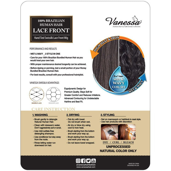 Vanessa 100% Brazilian Human Hair Wet & Wavy Swissilk Lace Front Wig - TMH GINI