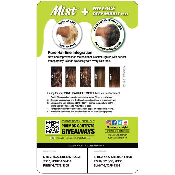 Vanessa Mist HD Deep Middle Lace Part Wig - ESMO