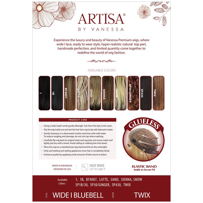 Vanessa Artisa Glueless Handmade Wide Lace Front Wig - WIDE I BLUEBELL