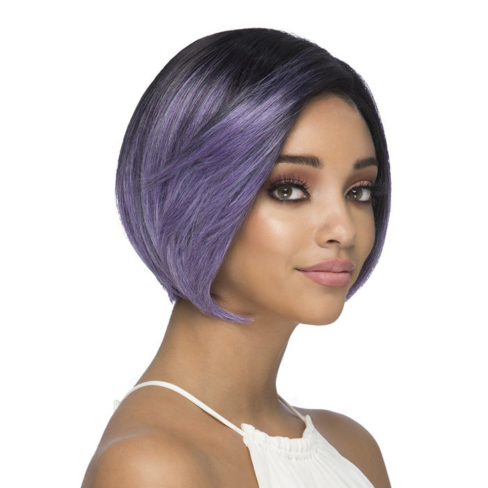 Vivica A. Fox New Futura Fiber 10" LAYERED BOB WITH SWEPT BANG & INVISIBLE SIDE CURVED PART(RIGHT) Wig - ALLEGRA