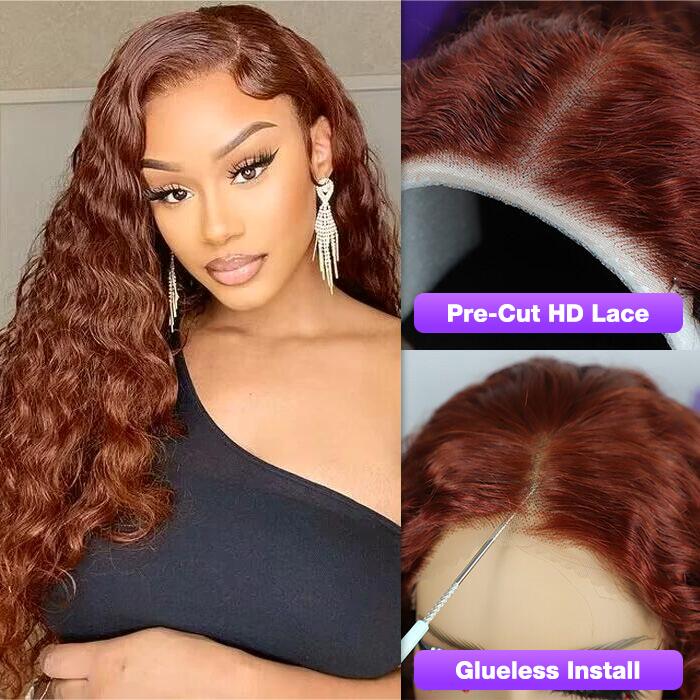 2Wigs = $189 |  #33 Reddish Brown Color Water Wave Wig + 8x5 Glueless Straight Wig