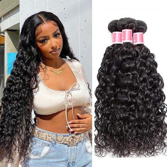 Malaysian Water Wave 3/4 Bundle Deals Unprocessed Virgin Human Hair Bundles Natural Black Color