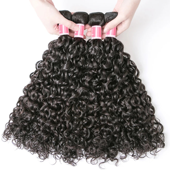 Malaysian Water Wave 3/4 Bundle Deals Unprocessed Virgin Human Hair Bundles Natural Black Color