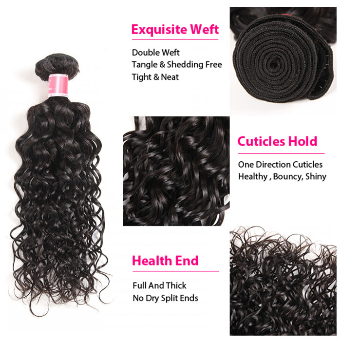 Malaysian Water Wave 3/4 Bundle Deals Unprocessed Virgin Human Hair Bundles Natural Black Color