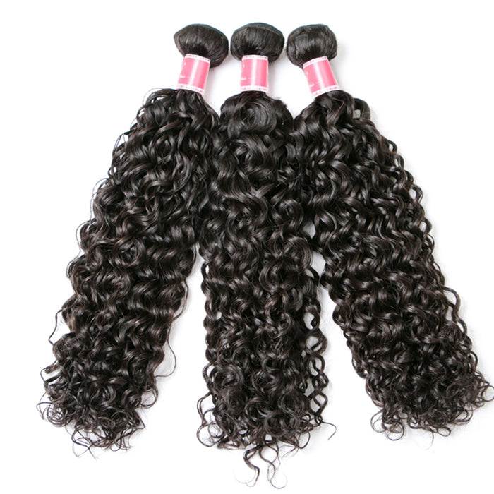 Malaysian Water Wave 3/4 Bundle Deals Unprocessed Virgin Human Hair Bundles Natural Black Color